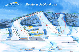 Mapa tras narciarskich ośrodka Mosty u Jablunkova