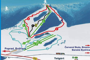 Mapa tras narciarskich ośrodka Telgárt - Tresník